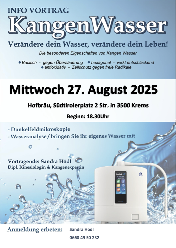 Kangen Wasser Vortrag in Krems, 27.8.2025