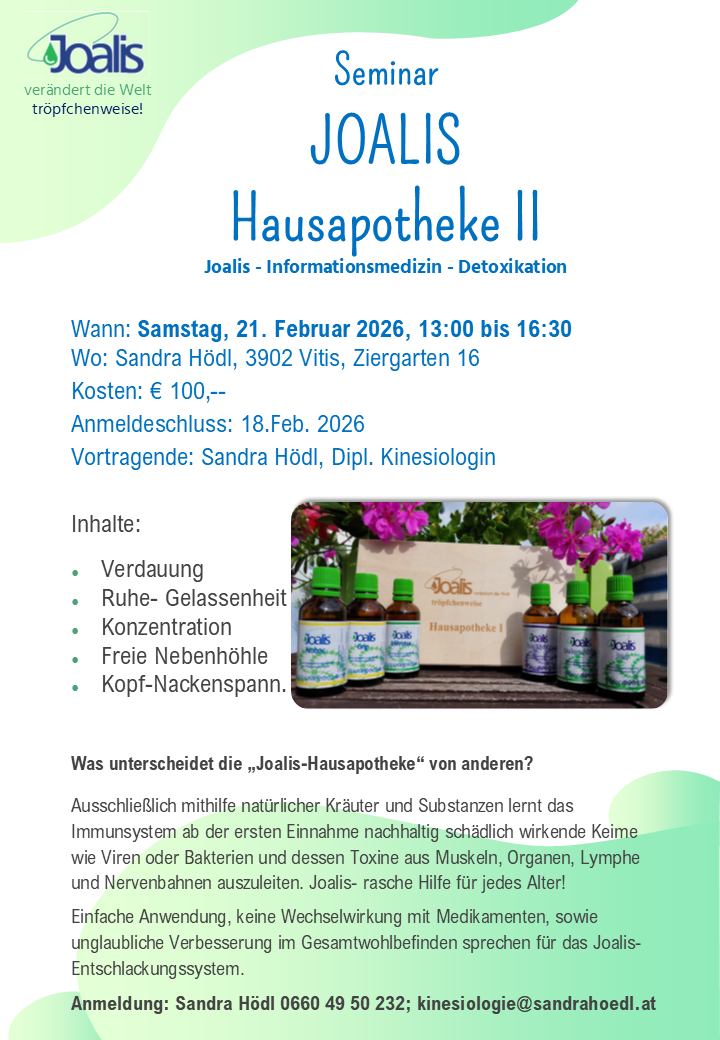 Joalis Entschlackung
Entgiftung
Detox
Sandra Hödl