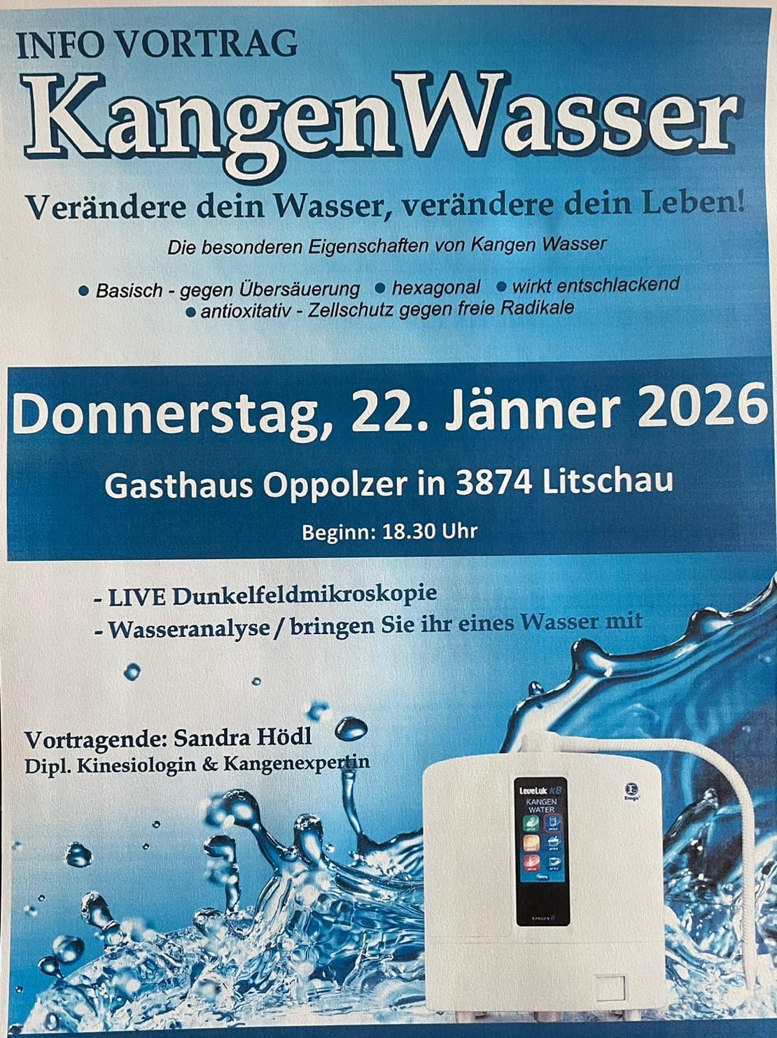 Kangen Wasser Vortrag Sandra H&ouml;dl
Schandachen bei Litschau