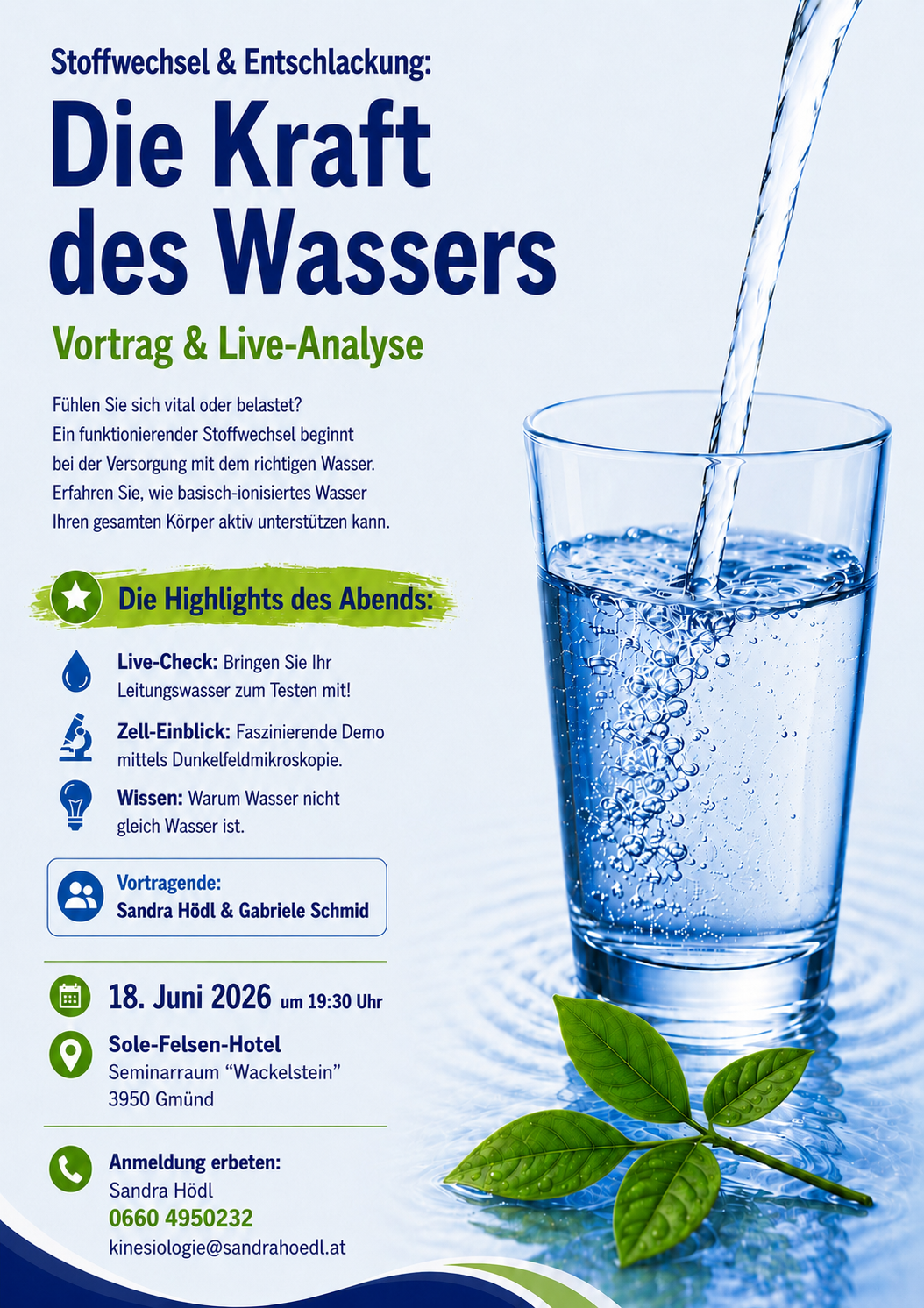 Einladung zum Vortrag  &uuml;ber Kangenwasser in Gm&uuml;nd Sole Felsen Bad